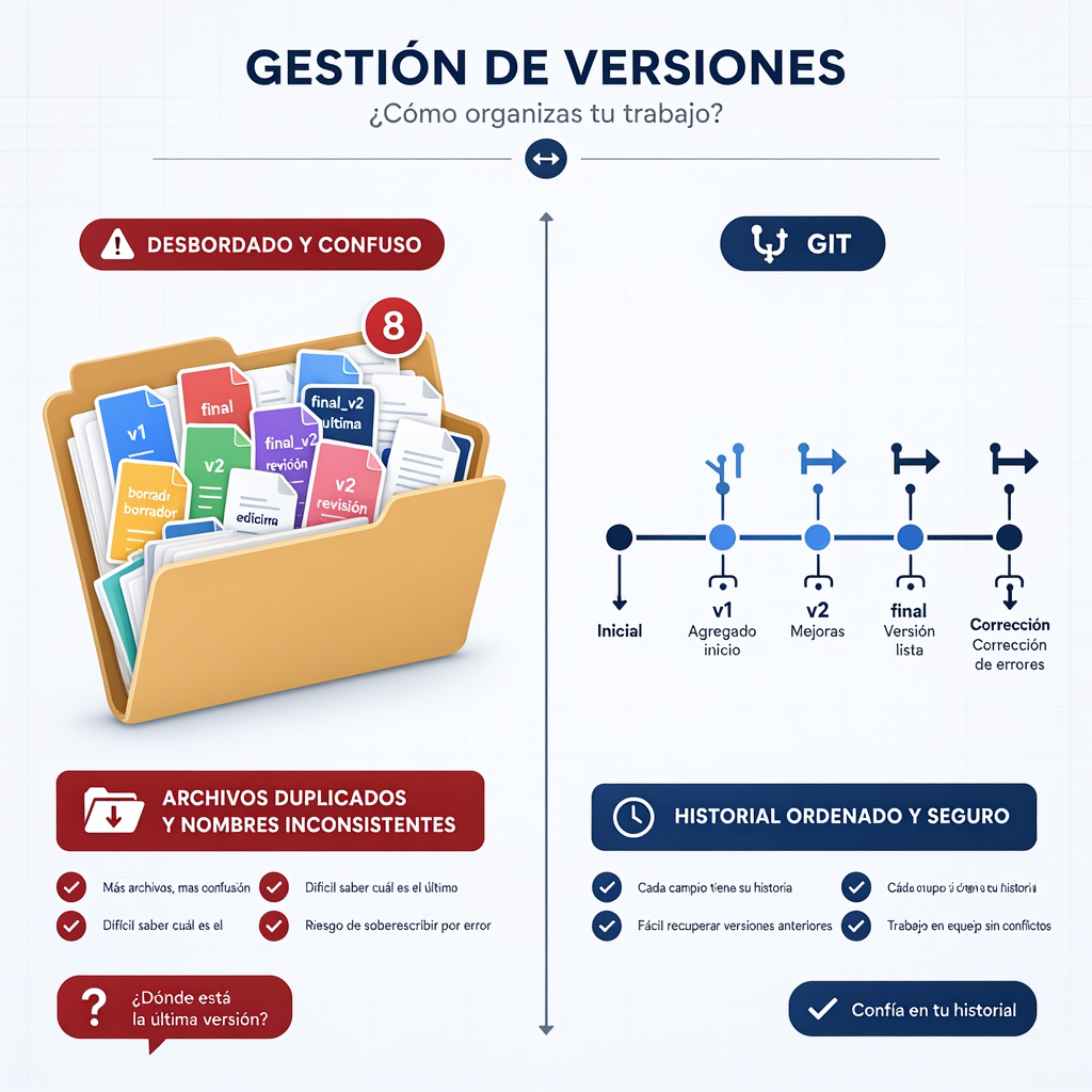 El caos sin Git frente al orden lineal con Git
