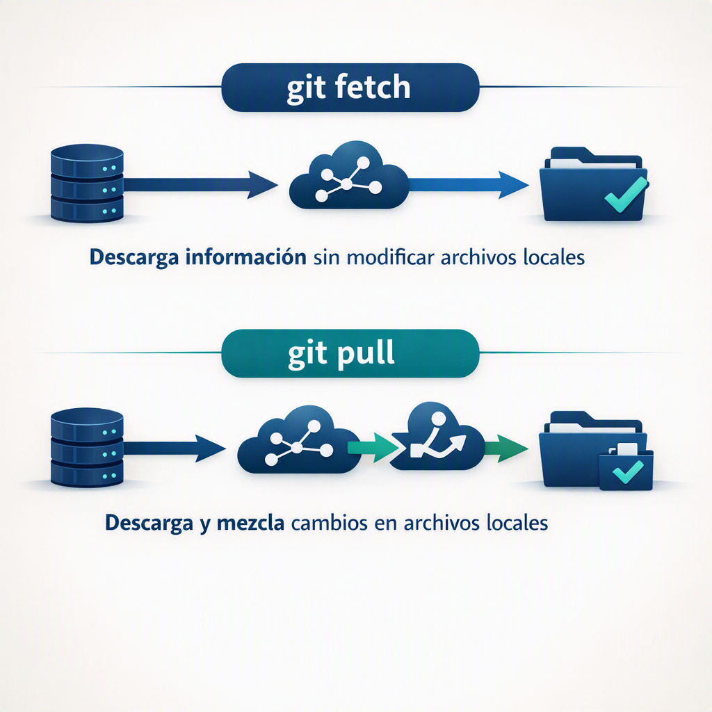 Diagrama comparativo de git fetch y git pull