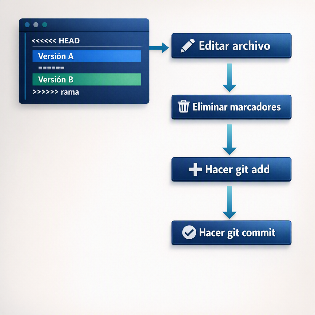 Diagrama del proceso de resoluci&oacute;n de conflictos en Git