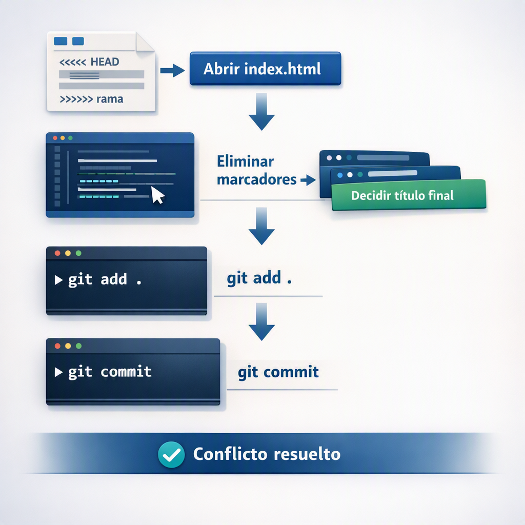 Diagrama del proceso de resoluci&oacute;n de conflictos en Git